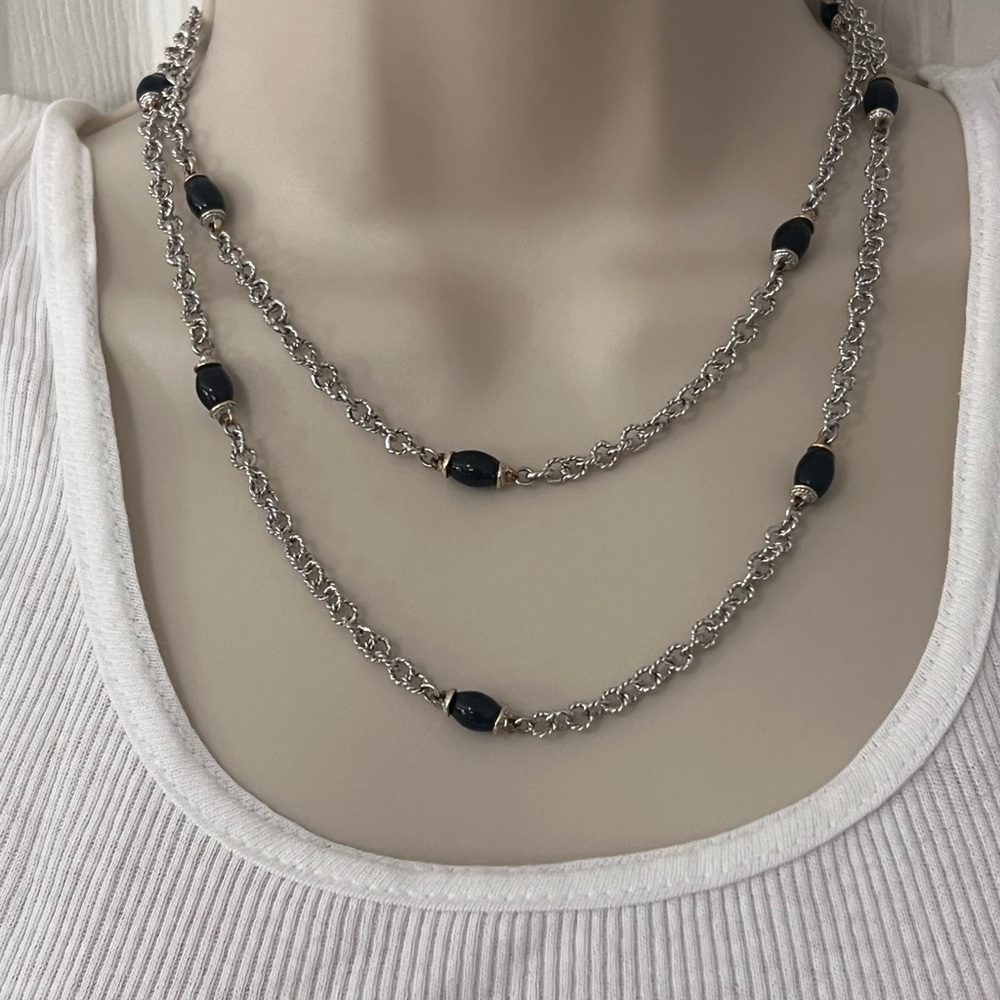 Gorgeous long sterling silver and black onyx necklace